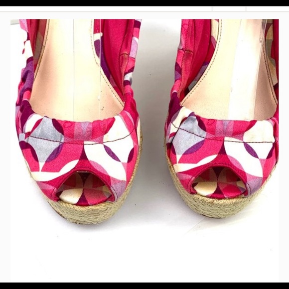 Coach Pink Maritza Peep Toe Wedges Espadrille Bow - Picture 5 of 8